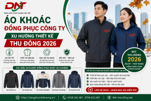 Hình ảnh giới thiệu xu hướng áo khoác đồng phục công ty Thu Đông 2026 với các mẫu áo khoác dù, áo gió, bomber, softshell và áo phao, phù hợp thiết kế nhận diện doanh nghiệp.