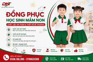 Hình ảnh giới thiệu đồng phục học sinh mầm non với áo phối màu, quần short và chân váy dành cho bé. Thiết kế hướng đến sự thoải mái khi vận động, màu sắc tươi sáng, dễ giặt và phù hợp sử dụng tại trường mầm non.