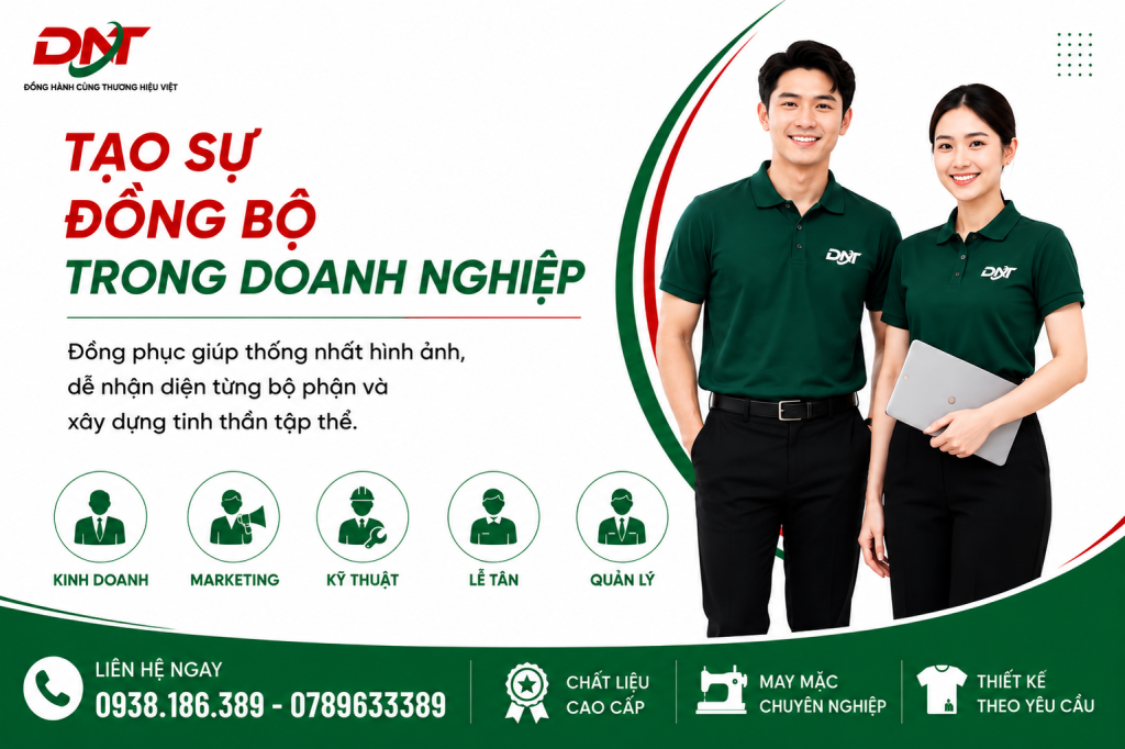 Đồng phục nhân viên giúp tạo sự đồng bộ trong doanh nghiệp, thống nhất hình ảnh giữa các bộ phận như kinh doanh, marketing, kỹ thuật, lễ tân và quản lý. Một mẫu đồng phục chuyên nghiệp không chỉ giúp nhận diện vị trí công việc dễ dàng mà còn góp phần xây dựng tinh thần tập thể, tăng tính chuyên nghiệp và củng cố hình ảnh thương hiệu. DONATex cung cấp giải pháp may đồng phục doanh nghiệp theo yêu cầu, đa dạng kiểu dáng, chất liệu và phù hợp với từng môi trường làm việc.
